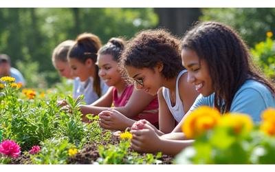 Community garden workshop with people planting