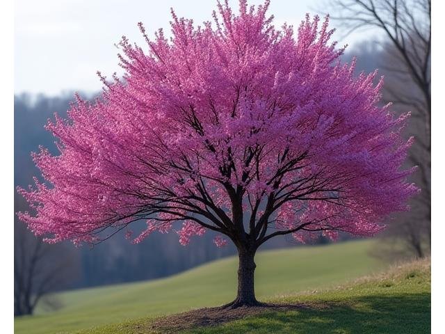 Majestic Eastern Redbud tree in full bloom, illustrating a native Carolina tree.