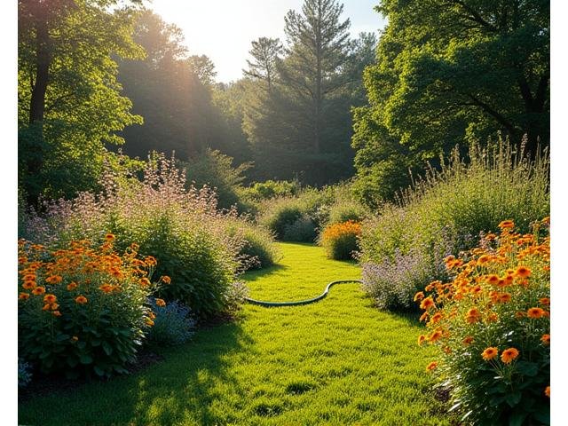 Seasonal display of colorful native Carolina plants thriving in a garden, showing vibrant blooms in spring, lush green in summer, and rich fall foliage.