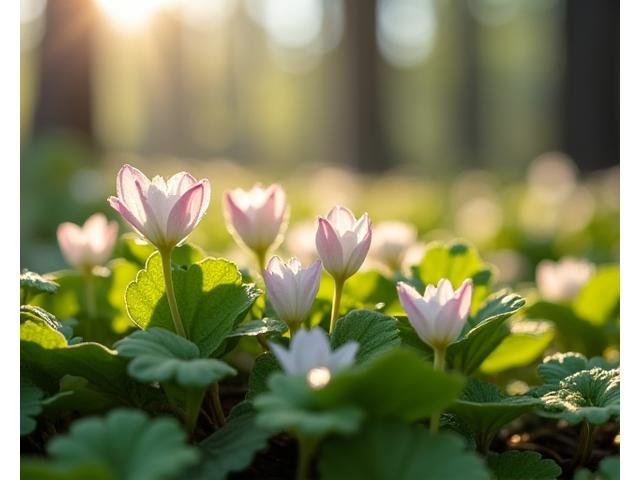 Delicate Spring Beauty wildflowers carpeting a forest floor.