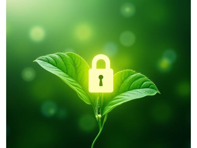 Abstract depiction of a secure privacy lock on a digital screen with natural leaf elements