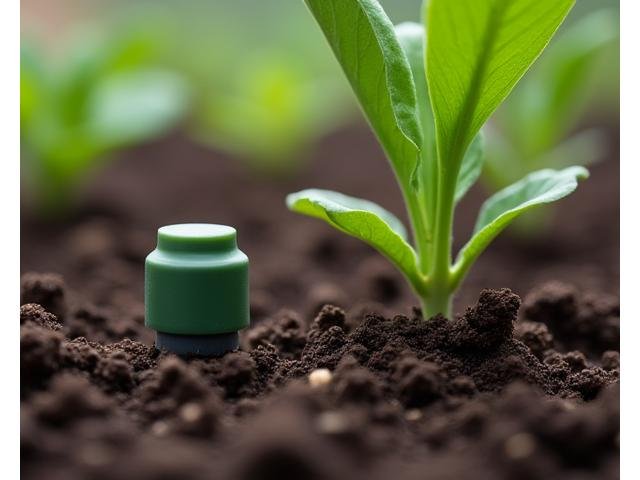 Soil moisture sensor embedded in garden bed