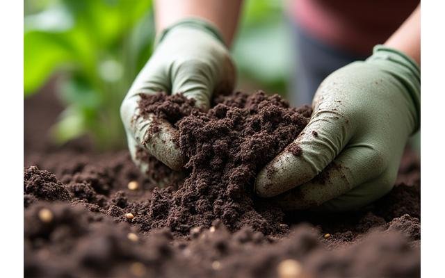 Horticulturist working to amend soil for new native plant installation.